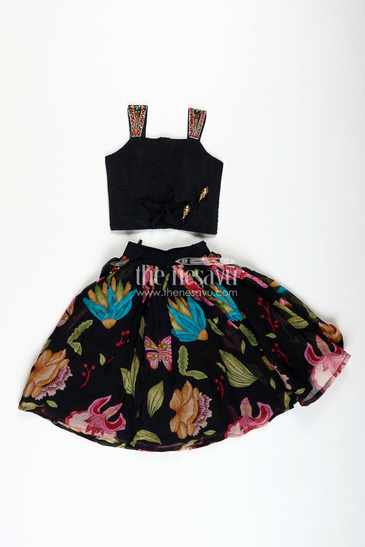 The Nesavu Girls Lehenga Choli Designer Lehenga Choli for Girls Zari and Stone Work Look Nesavu Nesavu Black Girls Designer Lehenga Zari Floral Embroidery Stone Work Grand Celebrations