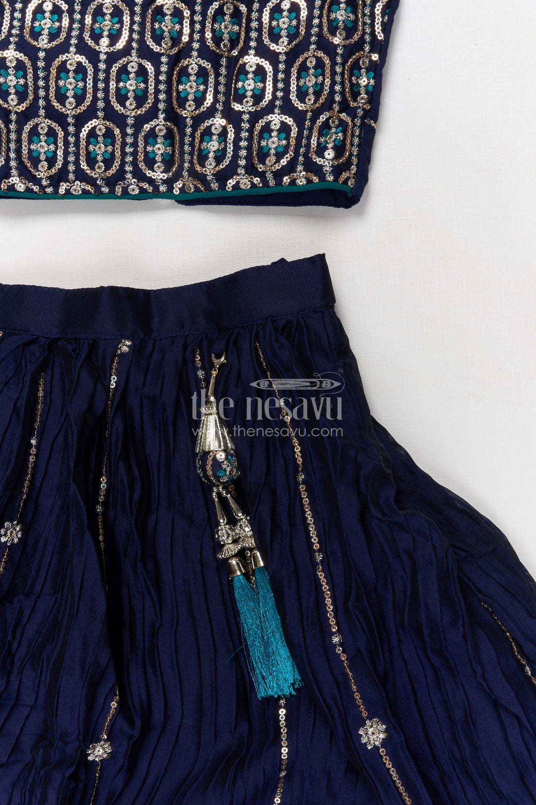 The Nesavu Girls Ethnic Lehenga Designer Lehenga for Girls for Weddings and Festive Functions Nesavu Nesavu designer lehenga for girls with embroidered pleated skirt – perfect for weddings and receptions