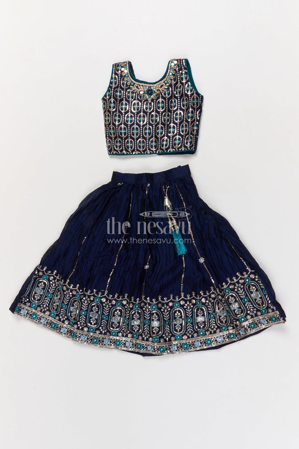 The Nesavu Girls Ethnic Lehenga Designer Lehenga for Girls for Weddings and Festive Functions Nesavu Nesavu designer lehenga for girls with embroidered pleated skirt – perfect for weddings and receptions