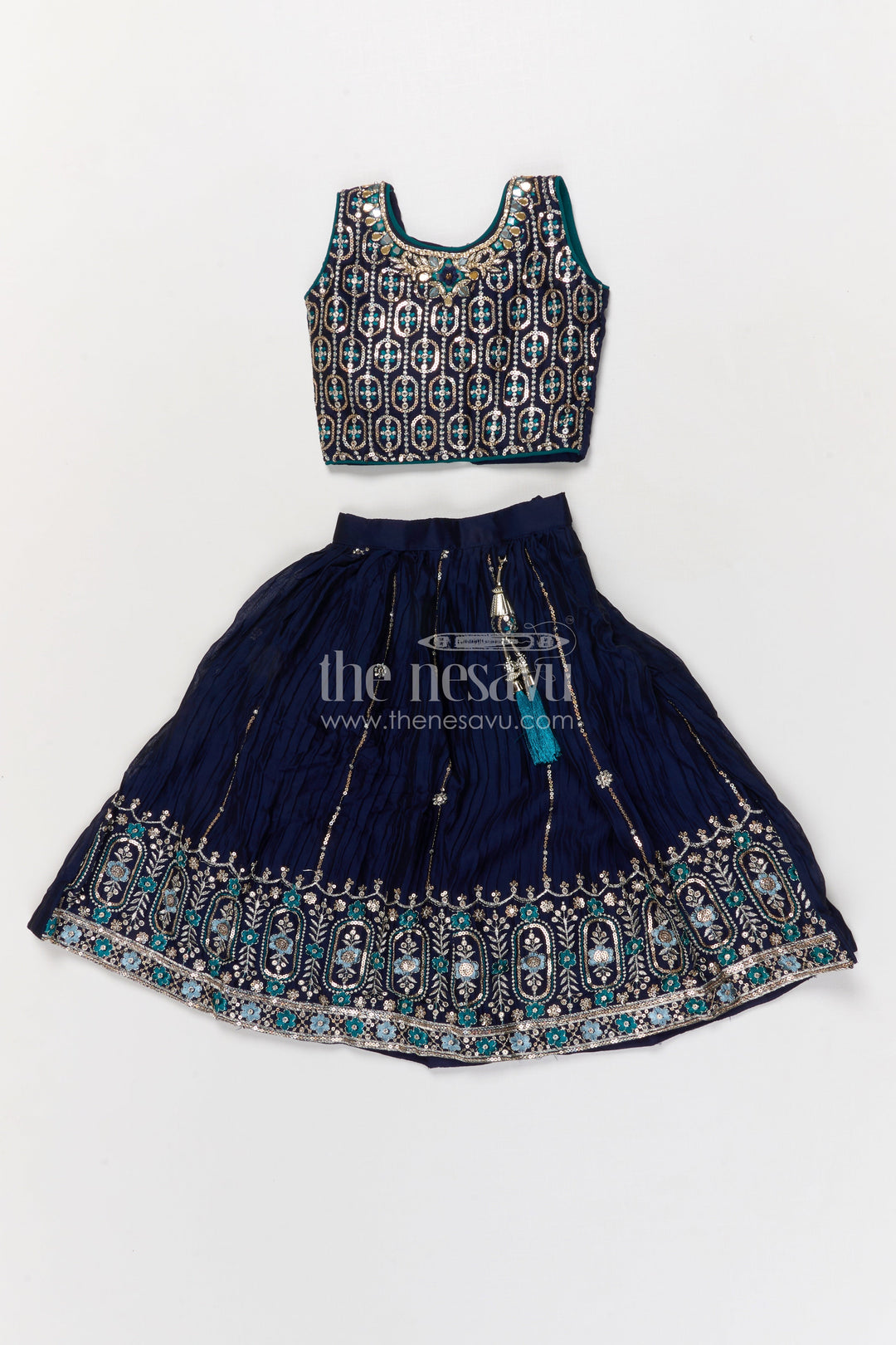 The Nesavu Girls Ethnic Lehenga Designer Lehenga for Girls for Weddings and Festive Functions Nesavu Nesavu designer lehenga for girls with embroidered pleated skirt – perfect for weddings and receptions