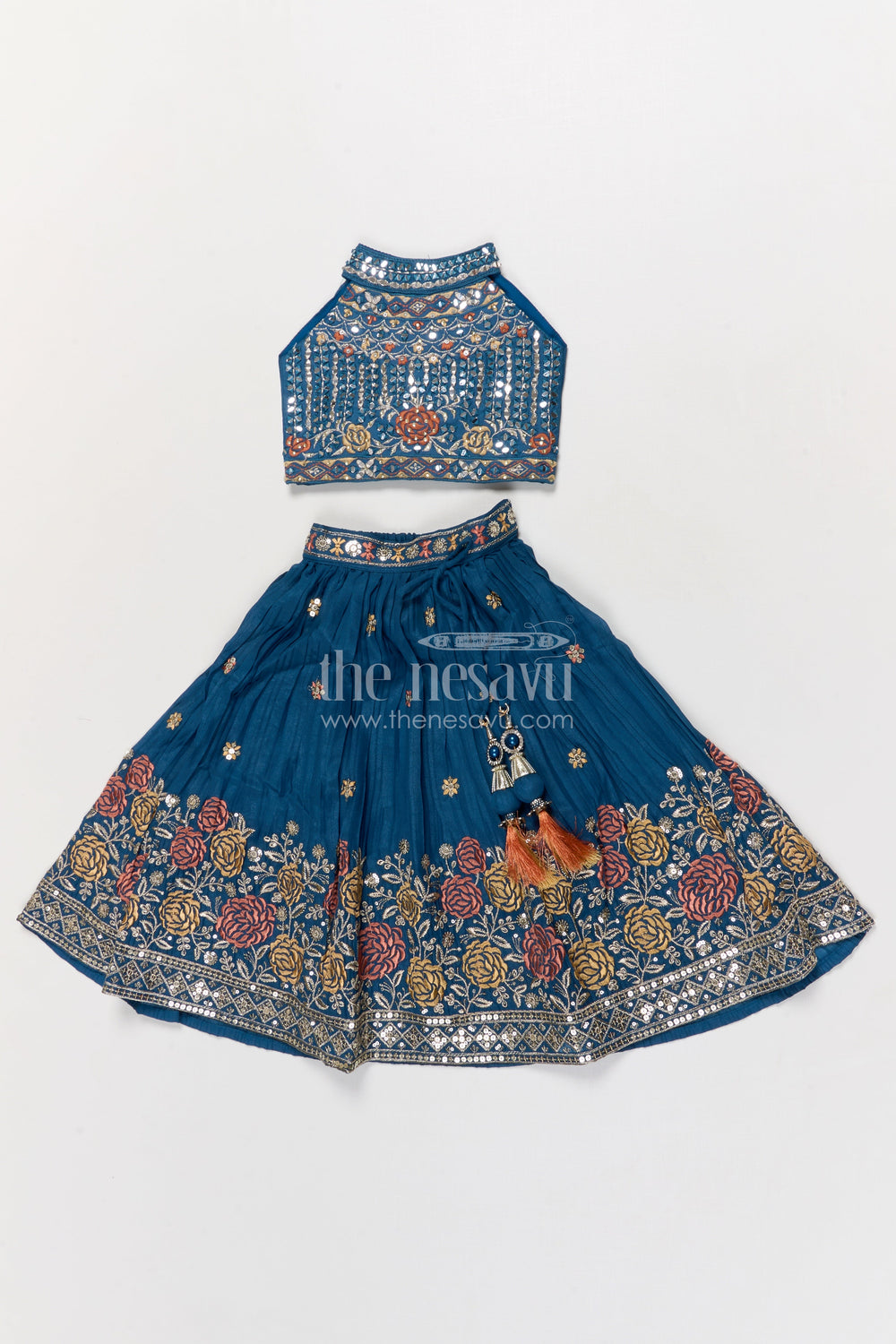 The Nesavu Girls Ethnic Lehenga Designer Lehenga for Girls for Weddings and Festive Occasions Nesavu 16 (1Y) / Blue / Georgette GL854A-16 Nesavu designer lehenga for girls with floral embroidery and dupatta – perfect for weddings and festivals