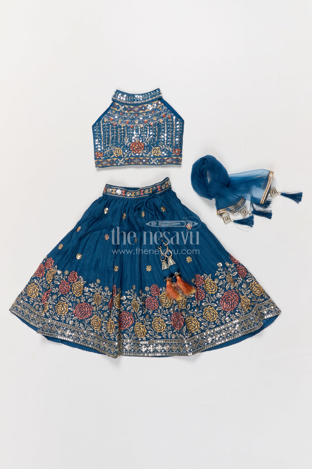 The Nesavu Girls Ethnic Lehenga Designer Lehenga for Girls for Weddings and Festive Occasions Nesavu Nesavu designer lehenga for girls with floral embroidery and dupatta – perfect for weddings and festivals