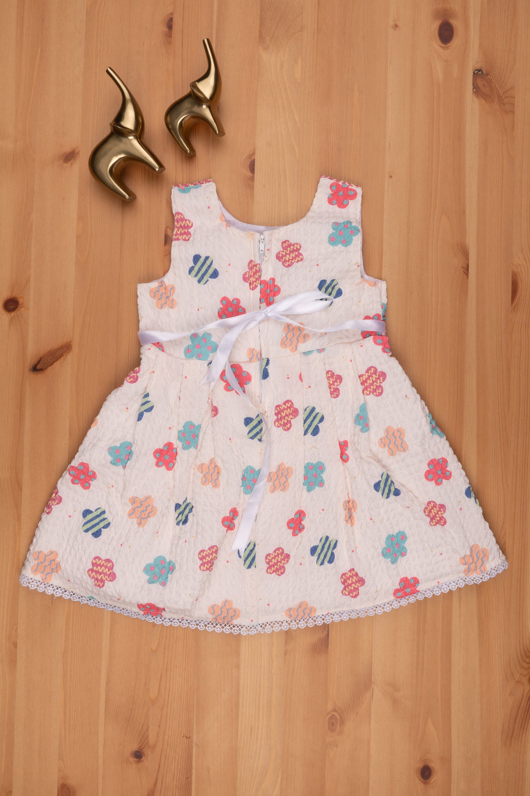The Nesavu Baby Frock / Jhabla Designer Lucknow Chikan: White-Pink Floral Infant Dress Nesavu Floral Design Frock For Baby Girls | Fancy Frock Collection | The Nesavu