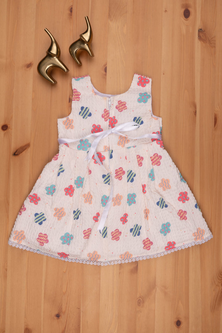 The Nesavu Baby Frock / Jhabla Designer Lucknow Chikan: White-Pink Floral Infant Dress Nesavu Floral Design Frock For Baby Girls | Fancy Frock Collection | The Nesavu