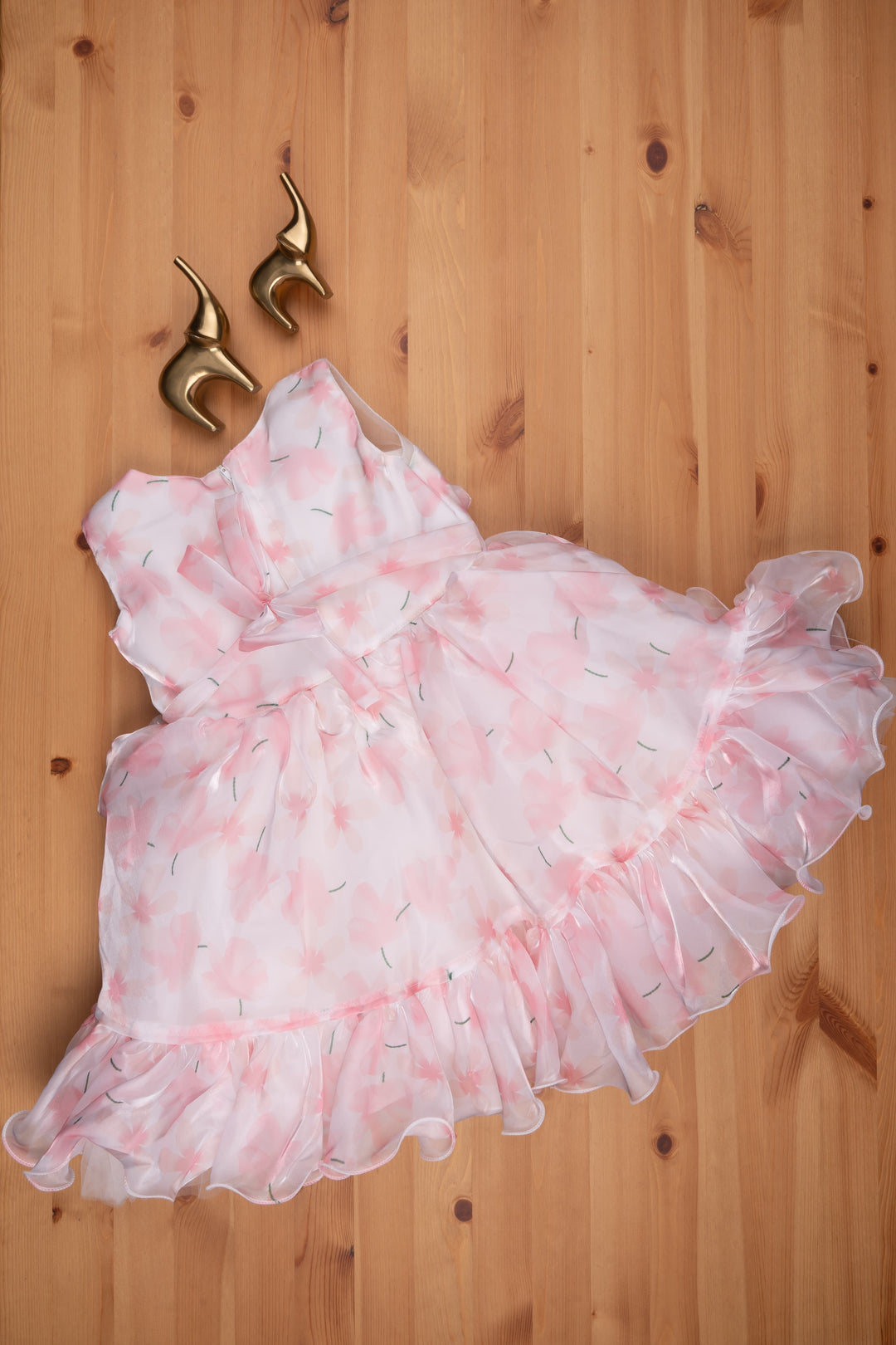 The Nesavu Party Frock Designer Pink Organza Party Dress: Floral Bow & Flared Detail for Young Girls Nesavu Floral Designer Party Wear for Girls | Organza Dresses for Little Girls | The Nesavu