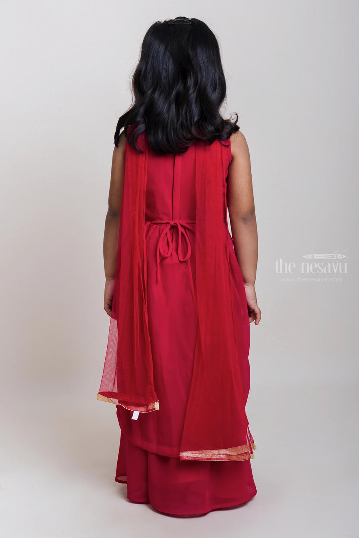 The Nesavu Girls Sharara / Plazo Set Designer Red Kurti Suit With Palazzo Pants For Little Girls Nesavu Dynamic Red Kurti And Palazzo Pants For Girls| Best Collection| The Nesavu