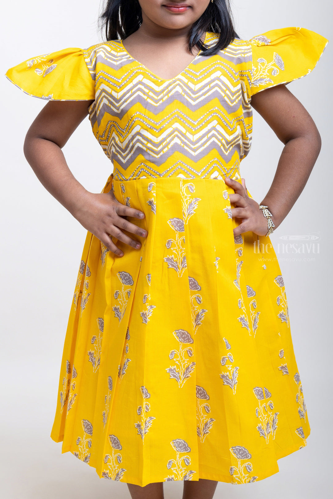 The Nesavu Girls Cotton Frock Designer Yellow Cotton Frock With Cap Sleeves For Girls Nesavu Cotton Frock Designs Latest| Soft Frocks| The Nesavu