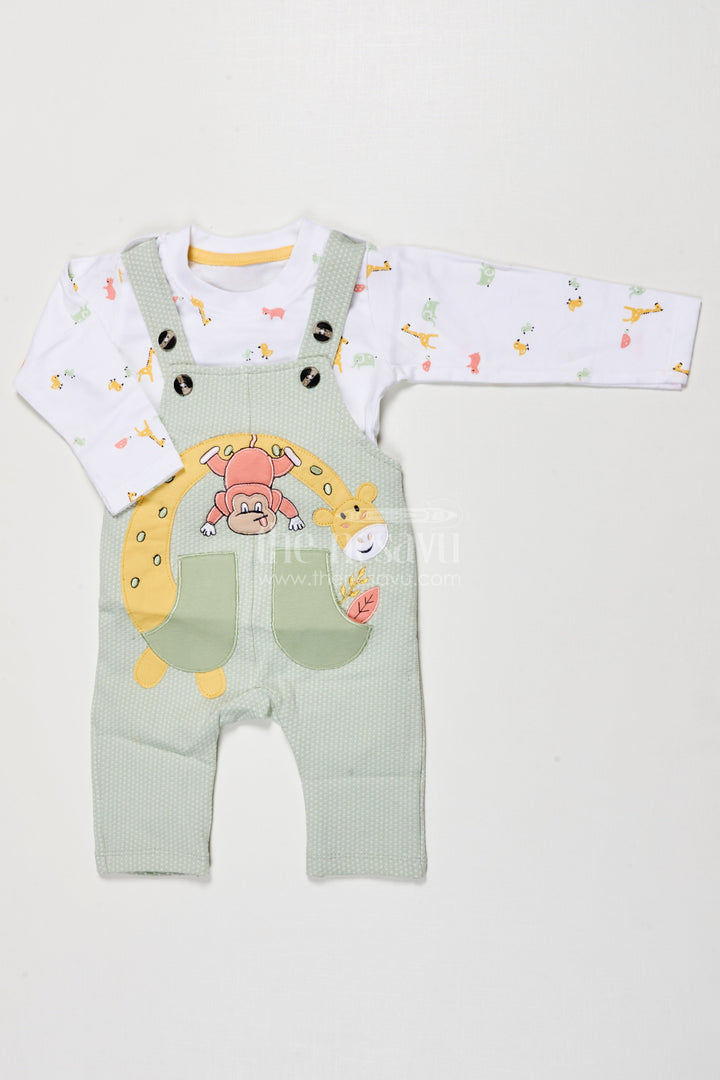 The Nesavu Baby Dungarees Digital Print Baby Dungaree Set for Playful Daily Wear Nesavu 14 (6M) / Green BCS509B-14 Nesavu cotton baby dungaree digital print tee everyday play travel