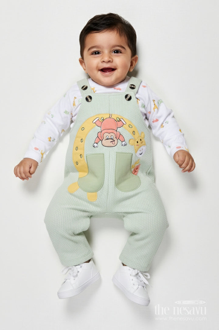 The Nesavu Baby Dungarees Digital Print Baby Dungaree Set for Playful Daily Wear Nesavu 14 (6M) / Green BCS509B-14 Nesavu cotton baby dungaree digital print tee everyday play travel