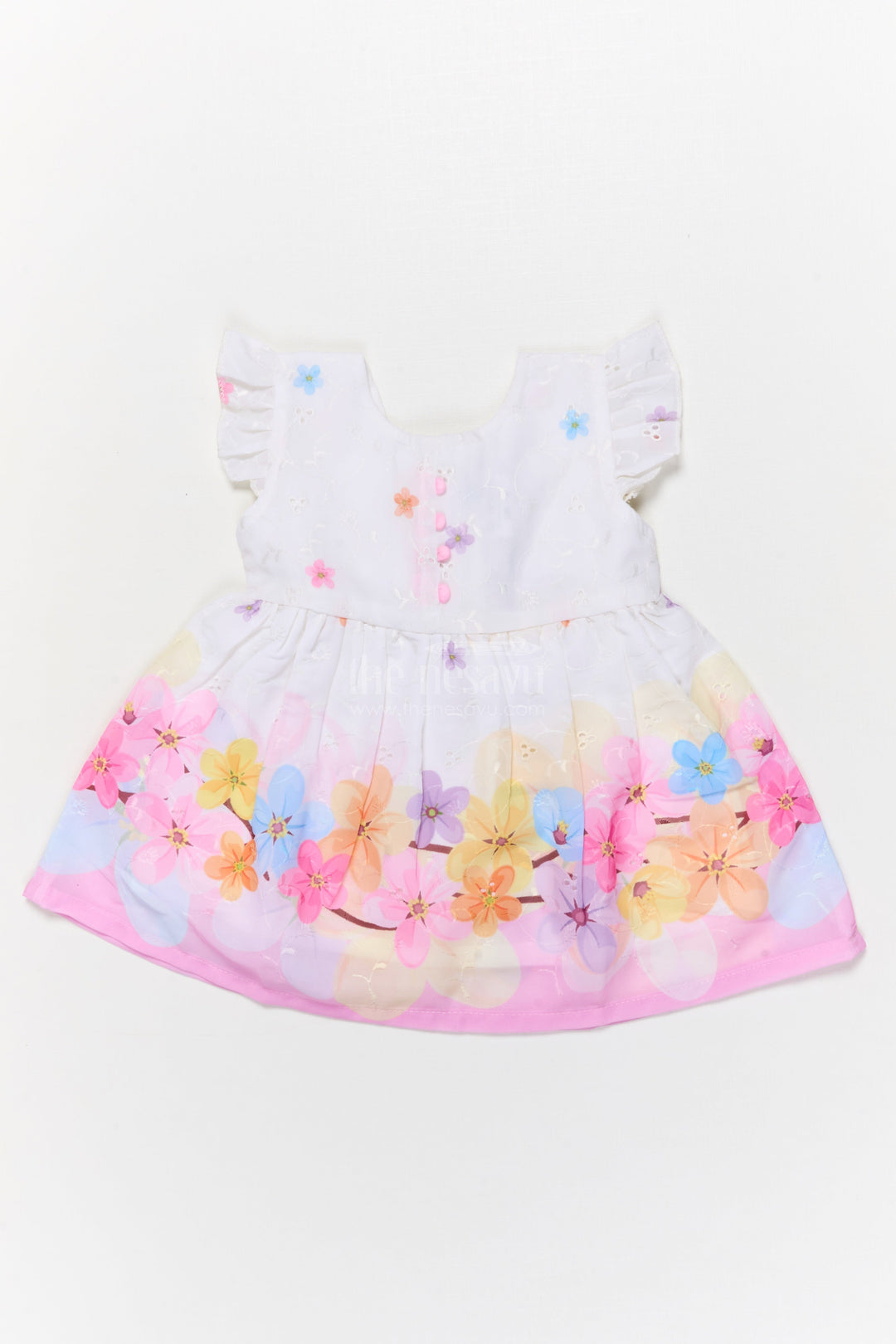 The Nesavu Baby Cotton Frocks Digital Print Cotton Frock for Baby Girls with Pleats and Sleeveless Design Nesavu 14 (6M) / Multicolor BFJ891A-14 Nesavu baby girl cotton frock with digital floral print and pleated design for casual wear