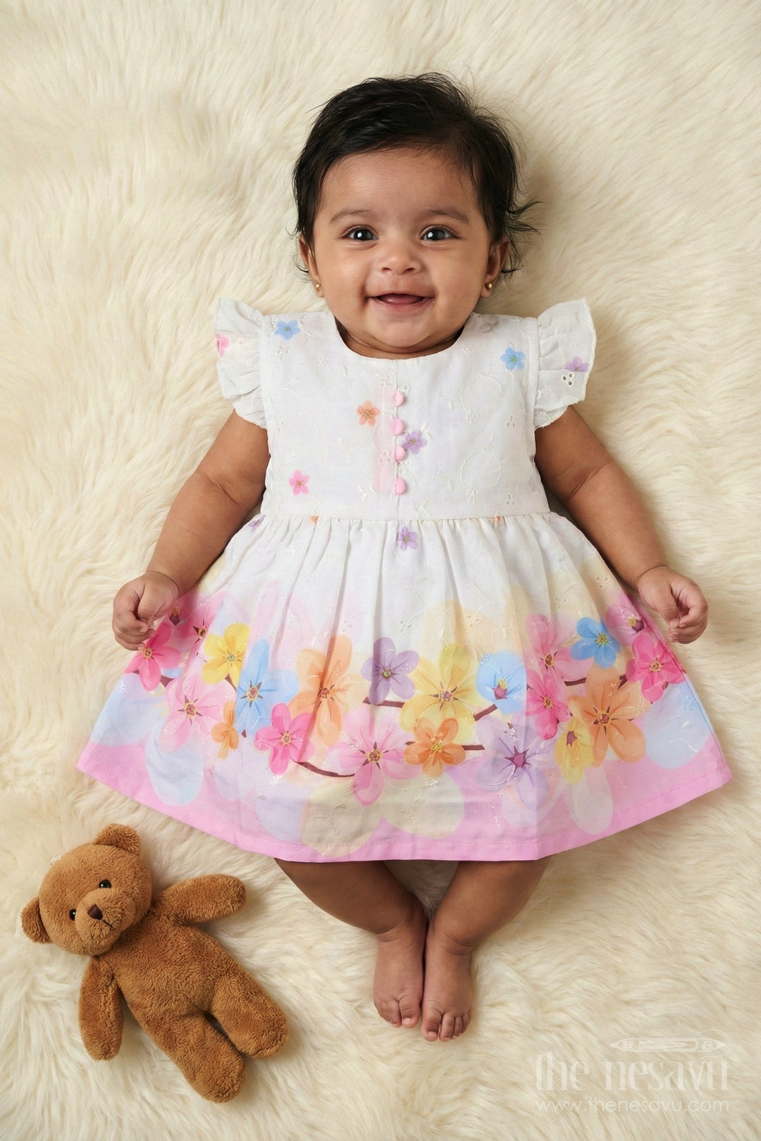 The Nesavu Baby Cotton Frocks Digital Print Cotton Frock for Baby Girls with Pleats and Sleeveless Design Nesavu 14 (6M) / Multicolor BFJ891A-14 Nesavu baby girl cotton frock with digital floral print and pleated design for casual wear