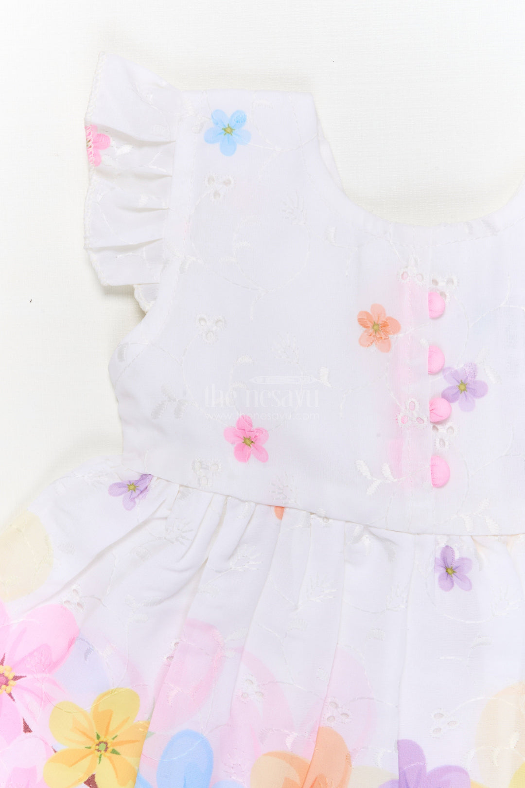 The Nesavu Baby Cotton Frocks Digital Print Cotton Frock for Baby Girls with Pleats and Sleeveless Design Nesavu Nesavu baby girl cotton frock with digital floral print and pleated design for casual wear