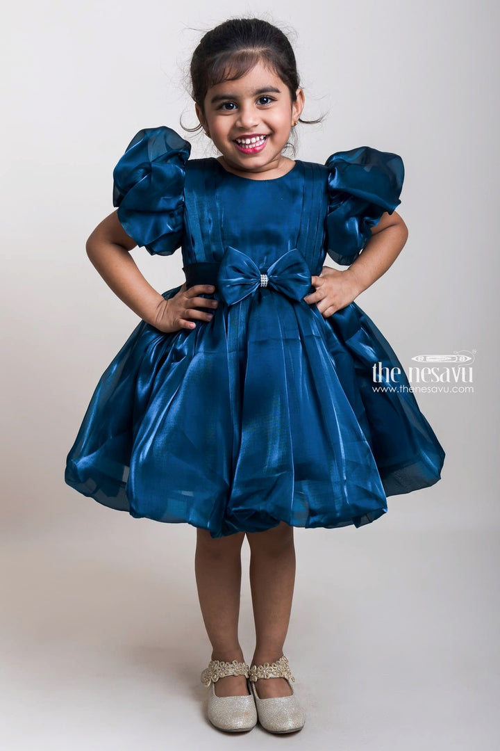 The Nesavu Girls Fancy Party Frock Divine Dark Blue Organza Party Wear Frocks For Little Girls Nesavu 16 (1Y) / Blue PF103C-16 Latest Girls Party Wear Gowns | Buy Kids Birthday Dresses | The Nesavu