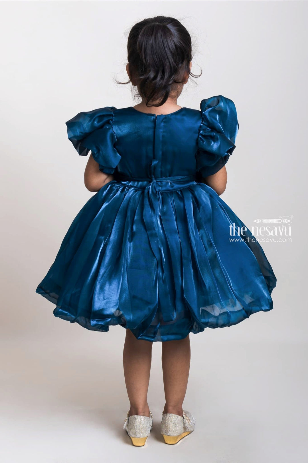 The Nesavu Girls Fancy Party Frock Divine Dark Blue Organza Party Wear Frocks For Little Girls Nesavu Latest Girls Party Wear Gowns | Buy Kids Birthday Dresses | The Nesavu
