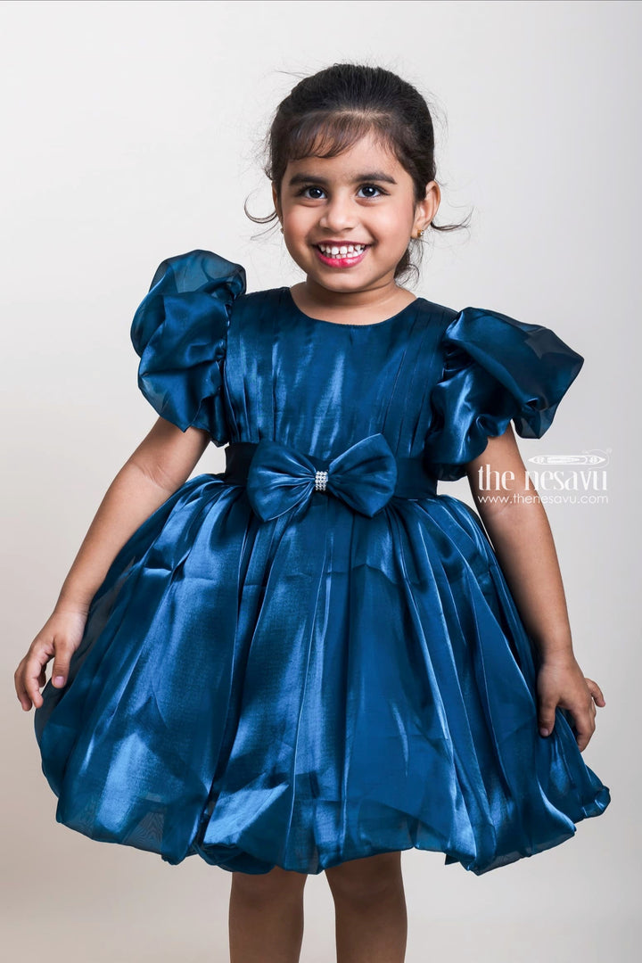 The Nesavu Girls Fancy Party Frock Divine Dark Blue Organza Party Wear Frocks For Little Girls Nesavu Latest Girls Party Wear Gowns | Buy Kids Birthday Dresses | The Nesavu