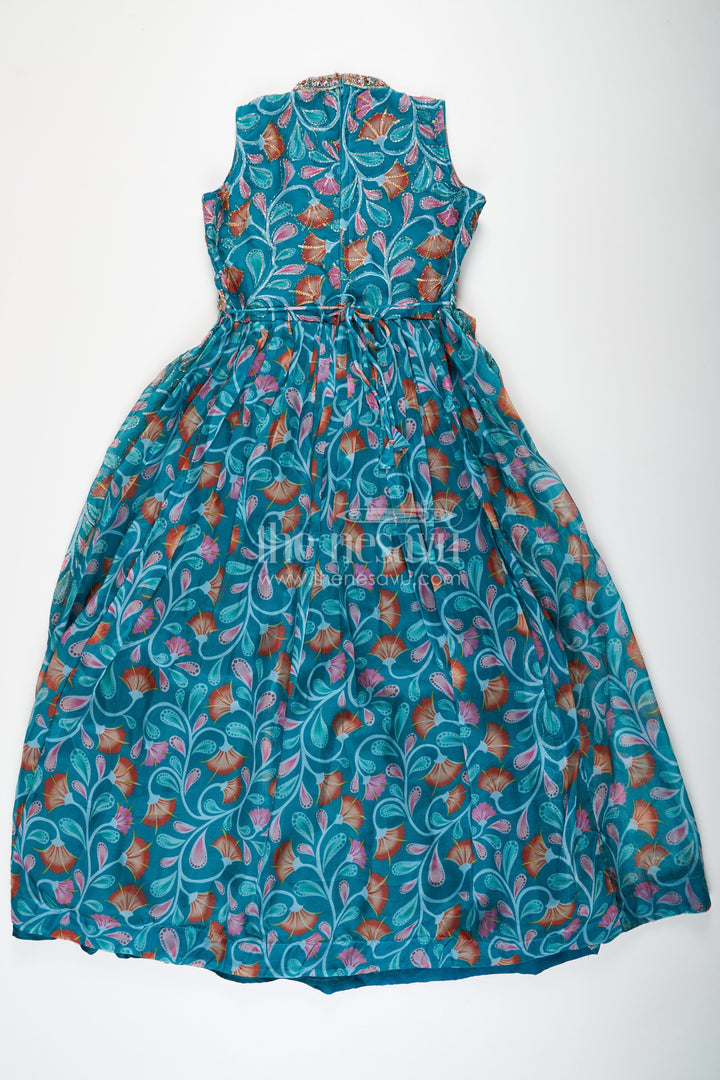The Nesavu Girls Silk Gown Elegant Anarkali for Girls in Pure Chinon with Digital Print and Embroidered Bodice Nesavu Elegant Anarkali Girls Pure Chinon Digital Print Embroidered Bodice | The Nesavu