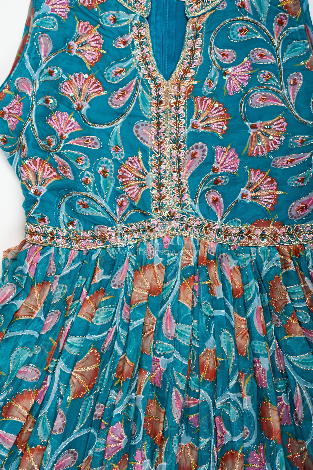 The Nesavu Girls Silk Gown Elegant Anarkali for Girls in Pure Chinon with Digital Print and Embroidered Bodice Nesavu Elegant Anarkali Girls Pure Chinon Digital Print Embroidered Bodice | The Nesavu