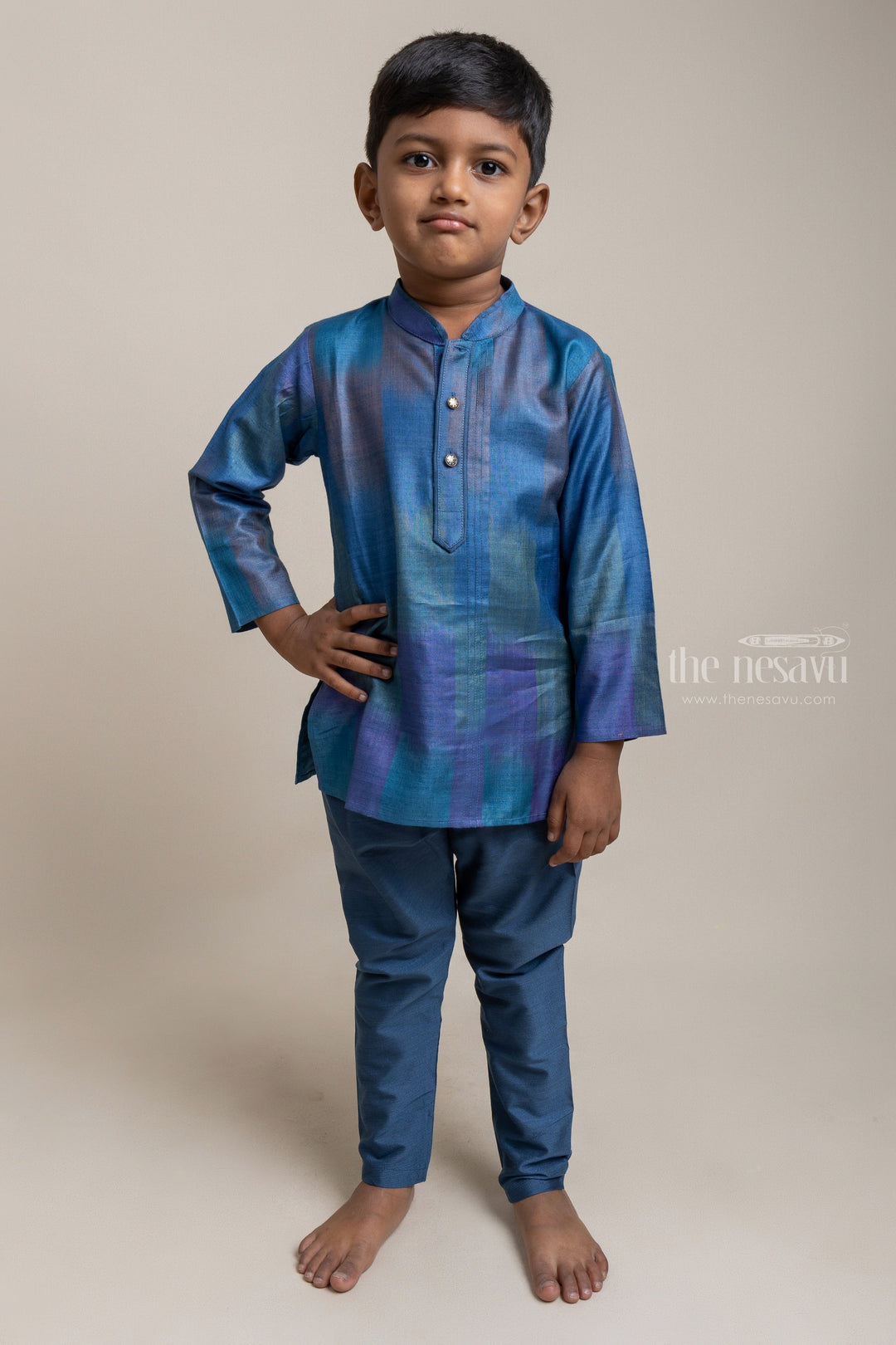 The Nesavu Boys Kurtha Set Elegant Blue Cotton Kurta With Pant For Little Boys Nesavu 12 (3M) / Blue / Silk Blend BES301A-12 Best Ethnic Wear Collection For Boys | Trendy Boys Collection | The Nesavu