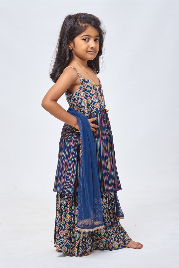 The Nesavu Girls Sharara / Plazo Set Elegant Blue Ethnic Kurthi with Palazzo and Dupatta Set for Girls Nesavu Elegant Kurthi with Palazzo | Kids Party Wear Indian Dress | The Nesavu