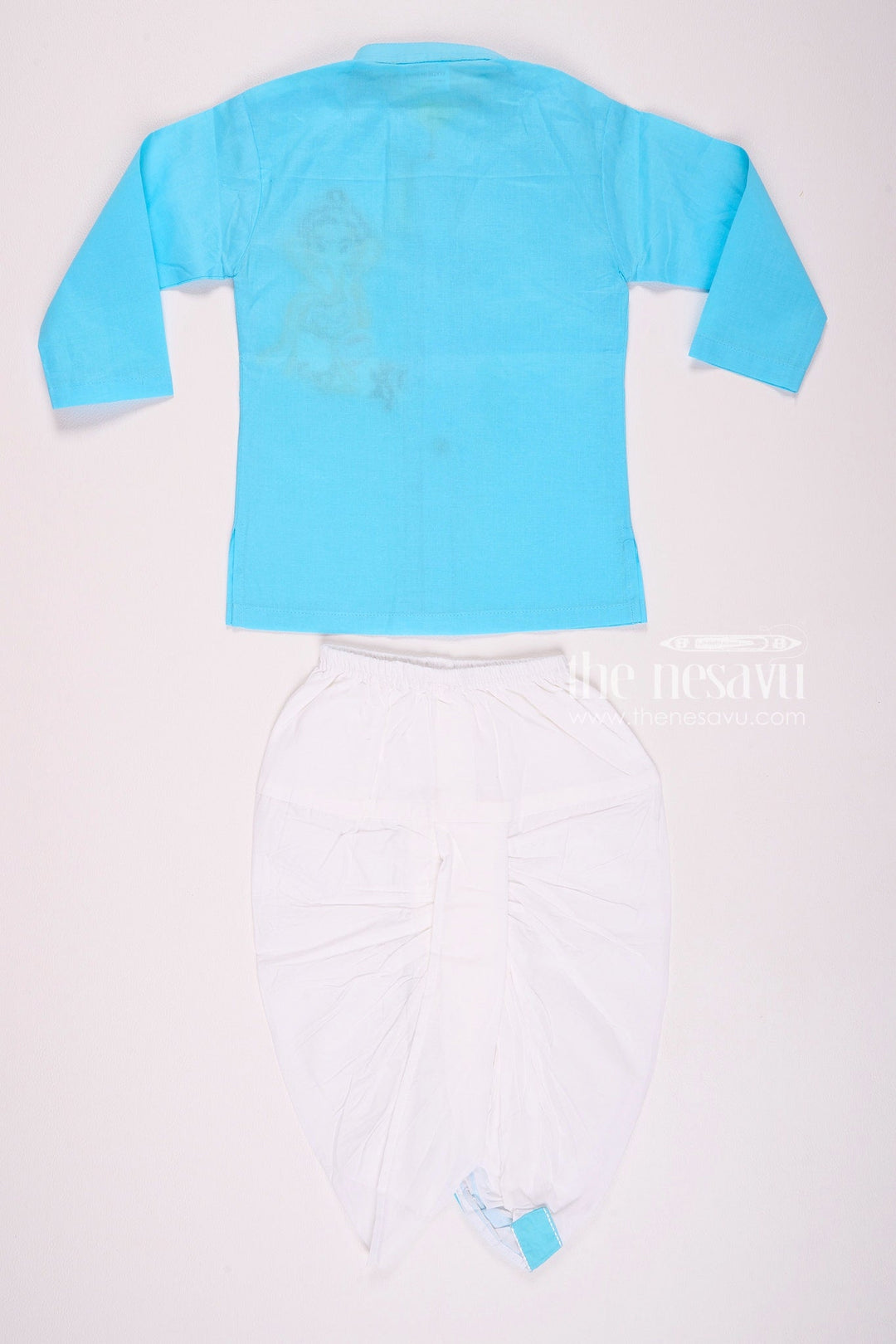 The Nesavu Boys Dothi Set Elegant Blue Ganesh Utsav Baby Kurtha with Dothi Pant Set Nesavu Elegant Blue Ganesh Utsav Baby Kurtha with Dothi Pant Set - Festive Wear