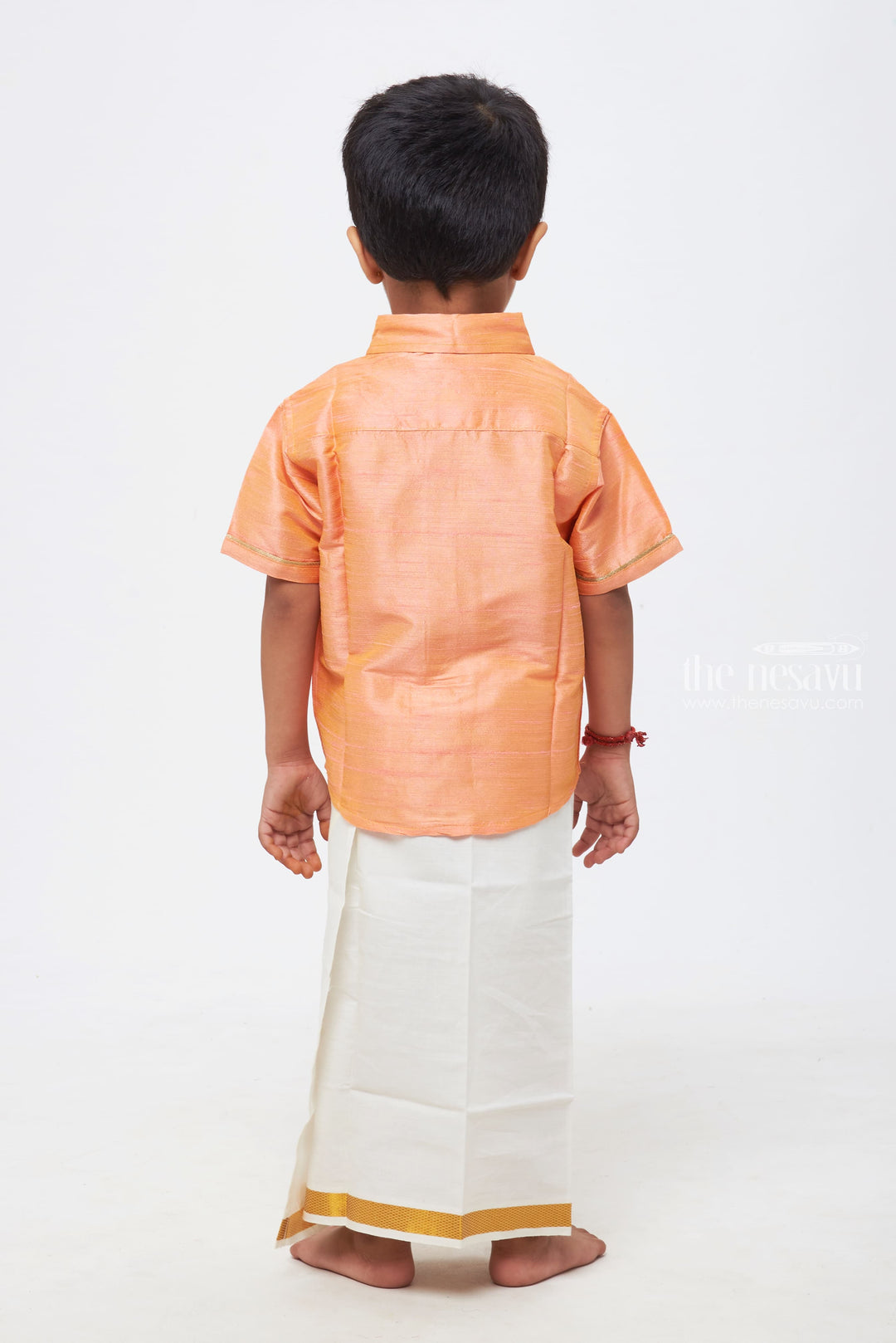 The Nesavu Boys Silk Shirt Elegant Boys Salmon Silk Shirt with Contrasting Detailing: Ideal for Celebratory Events and Traditional Gatherings Nesavu Trendy and Comfortable Boys Silk Shirts | Stylish Kids Wear | The Nesavu
