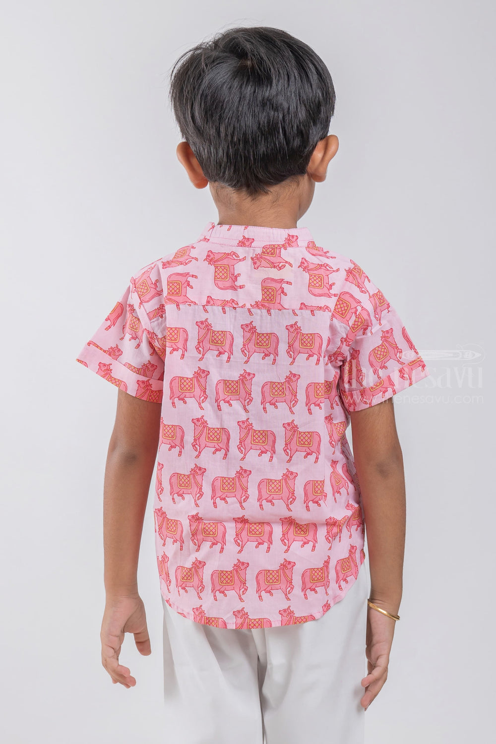 The Nesavu Boys Cotton Shirt Elegant Boys' Shirt with Pichwai Cow Print | Cotton | Nesavu | Symbolize Prosperity and Serenity psr silks Nesavu