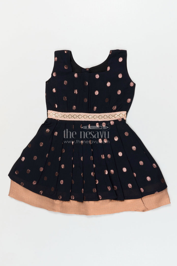 The Nesavu Girls Cotton Frock Elegant Cotton Frock for Girls with Copper Zari Polka Butti and Designer Waist Detail Nesavu Nesavu girls cotton frock with copper zari butti and embroidered waist – festive and elegant