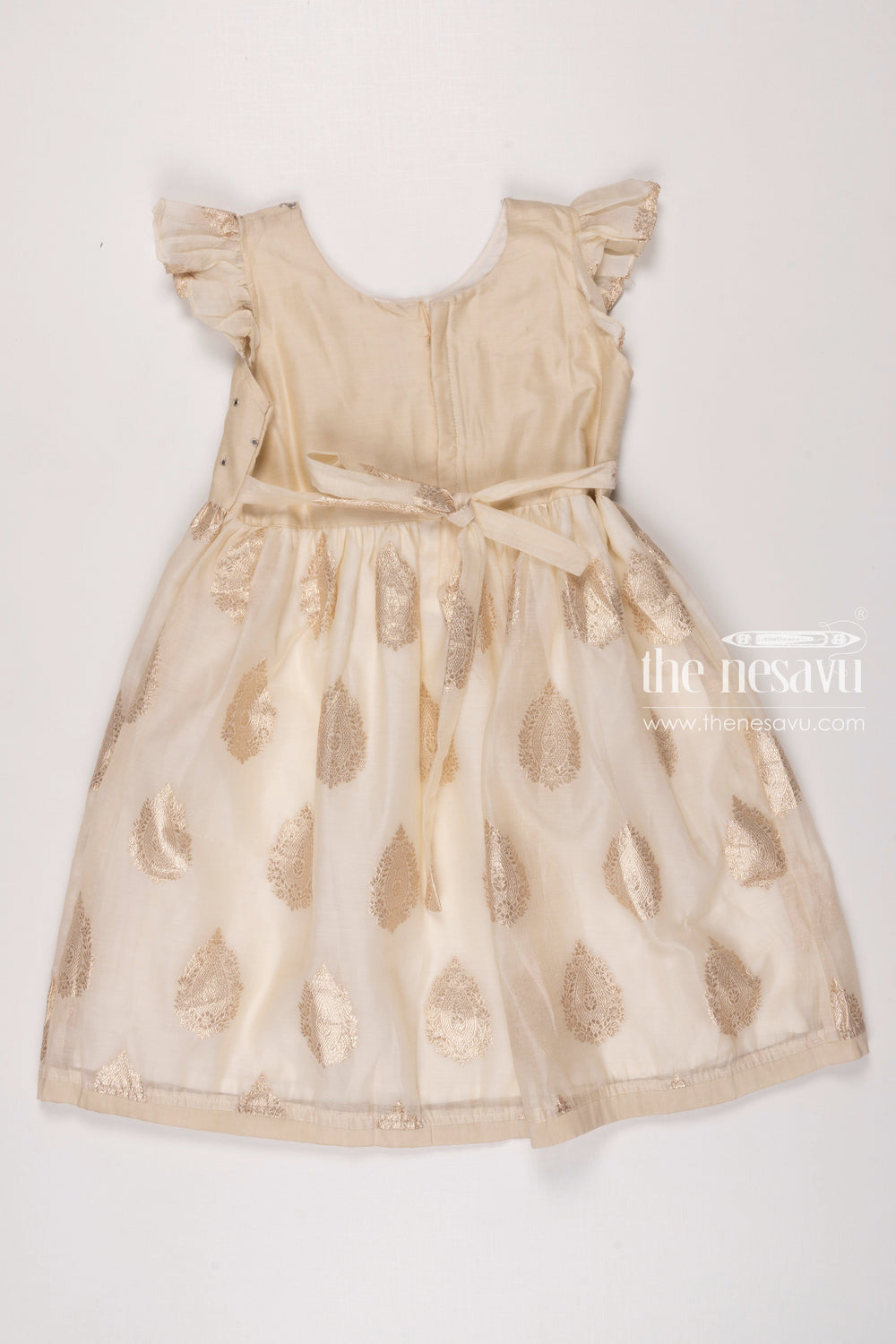 The Nesavu Girls Cotton Frock Elegant Cream Girls Chanderi Cotton Frock - Perfect for Special Occasions Nesavu Elegant Cream Girls Chanderi Cotton Frock | Perfect for Special Occasions | The Nesavu