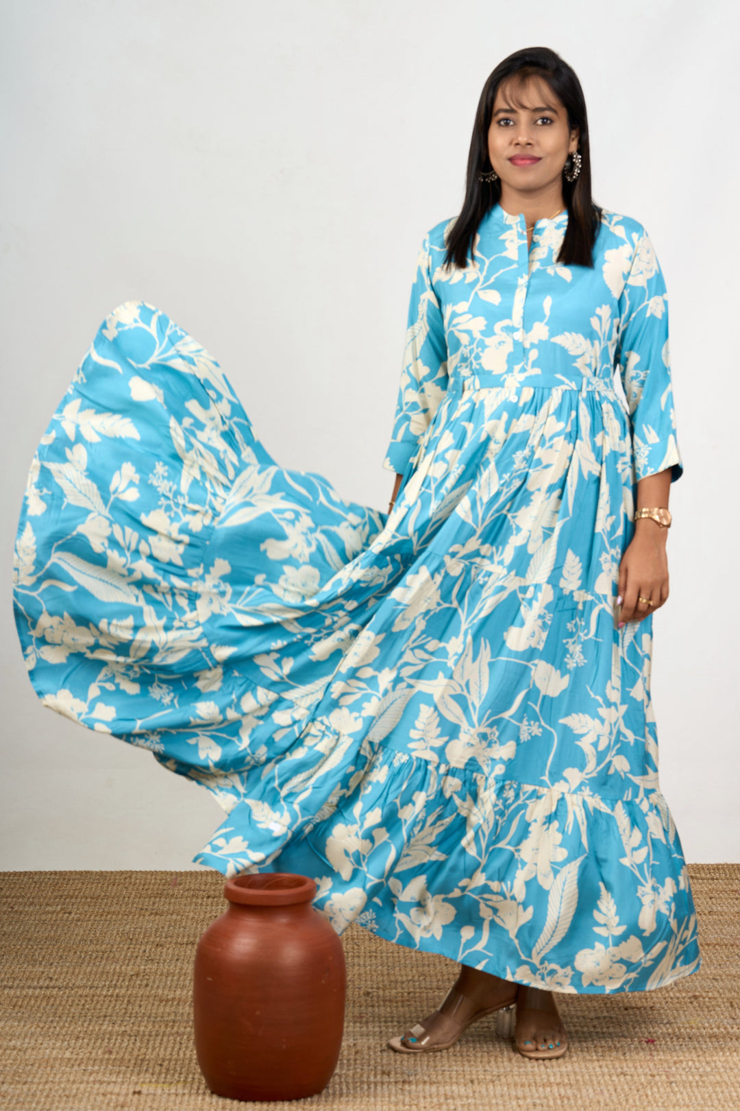 Crepe Birthday Dresses Women Floral Print Maxi-Length Flared Fit | The Nesavu The Nesavu Crepe Birthday Dresses Women Floral Print Maxi-Length Flared Fit | The Nesavu The Nesavu
