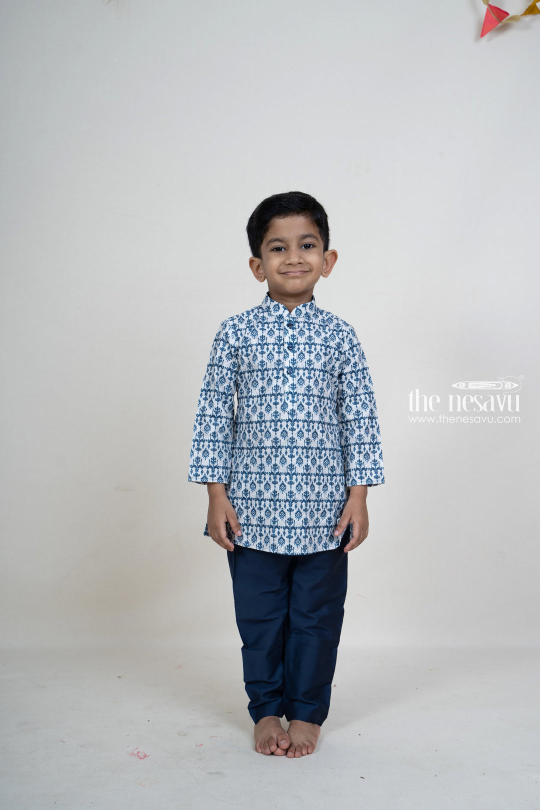 The Nesavu Boys Kurtha Set Elegant Designer Kurta Attached Blue Pant For Baby Boys Nesavu 12 (3M) / Blue BES210A-12 Baby Boys Party Wear Collection | Traditional Festive Wear Ideas 2022 | The Nesavu