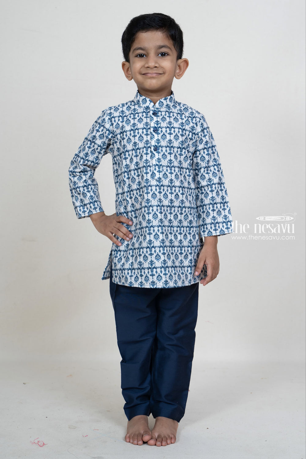 The Nesavu Boys Kurtha Set Elegant Designer Kurta Attached Blue Pant For Baby Boys Nesavu Baby Boys Party Wear Collection | Traditional Festive Wear Ideas 2022 | The Nesavu