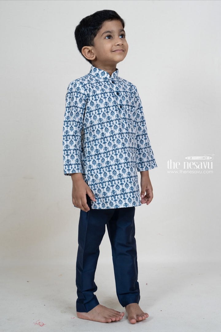 The Nesavu Boys Kurtha Set Elegant Designer Kurta Attached Blue Pant For Baby Boys Nesavu Baby Boys Party Wear Collection | Traditional Festive Wear Ideas 2022 | The Nesavu