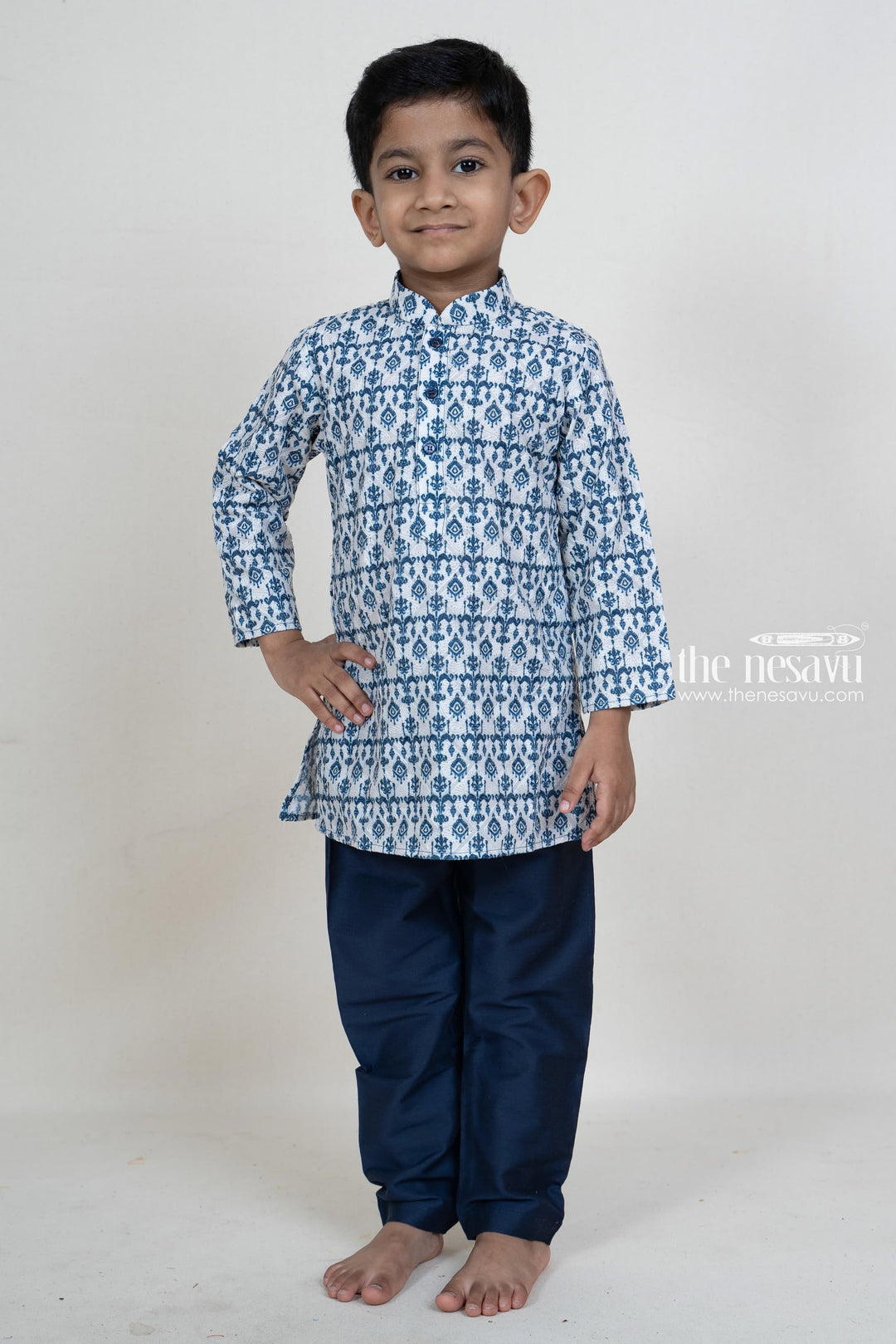 The Nesavu Boys Kurtha Set Elegant Designer Kurta Attached Blue Pant For Baby Boys Nesavu Baby Boys Party Wear Collection | Traditional Festive Wear Ideas 2022 | The Nesavu