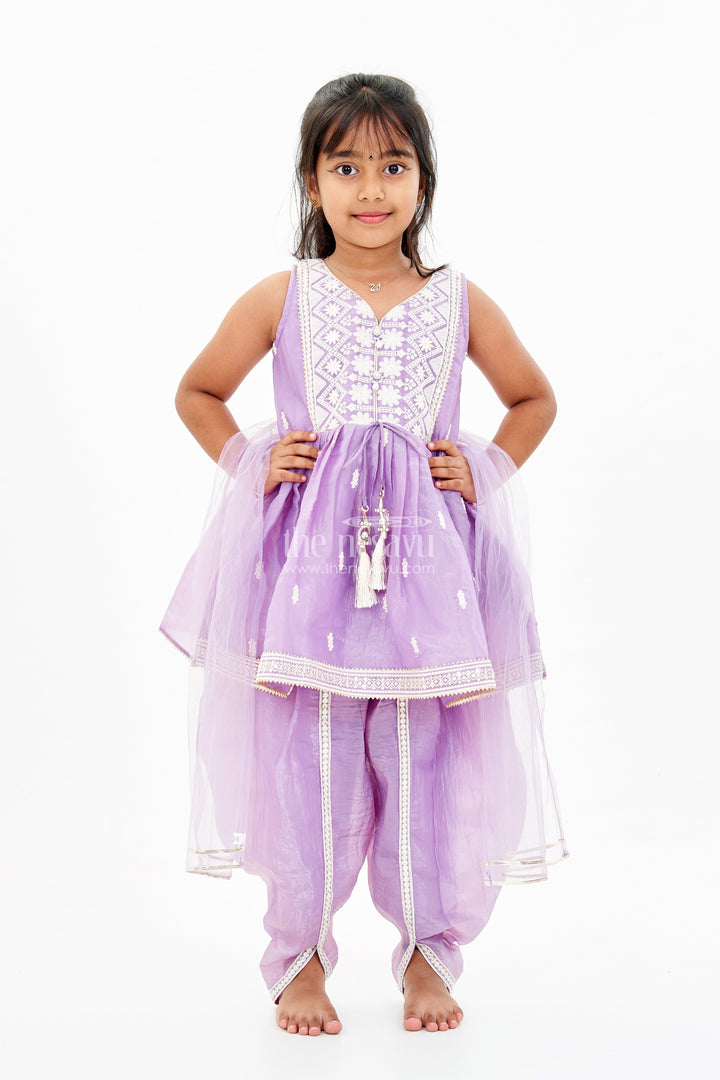 The Nesavu Girls Dothi Sets Elegant Dhoti Pajama Kurta Set for Girls with Glaze Shimmer Organza and Embroidered Details Nesavu 16 (1Y) / Purple GPS534B-16 Nesavu Elegant Dhoti Pajama Kurta Set Girls Glaze Shimmer Organza Embroidered Details