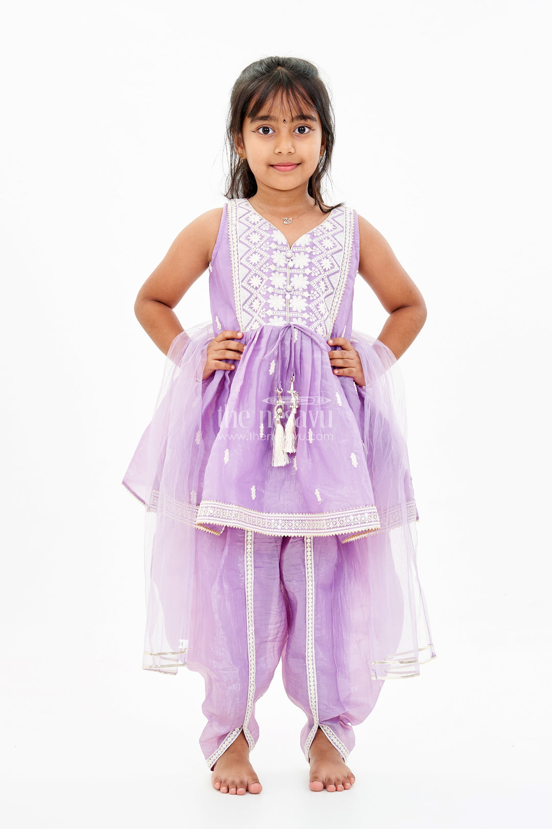 The Nesavu Girls Dothi Sets Elegant Dhoti Pajama Kurta Set for Girls with Glaze Shimmer Organza and Embroidered Details Nesavu 16 (1Y) / Purple GPS534B-16 Nesavu Elegant Dhoti Pajama Kurta Set Girls Glaze Shimmer Organza Embroidered Details