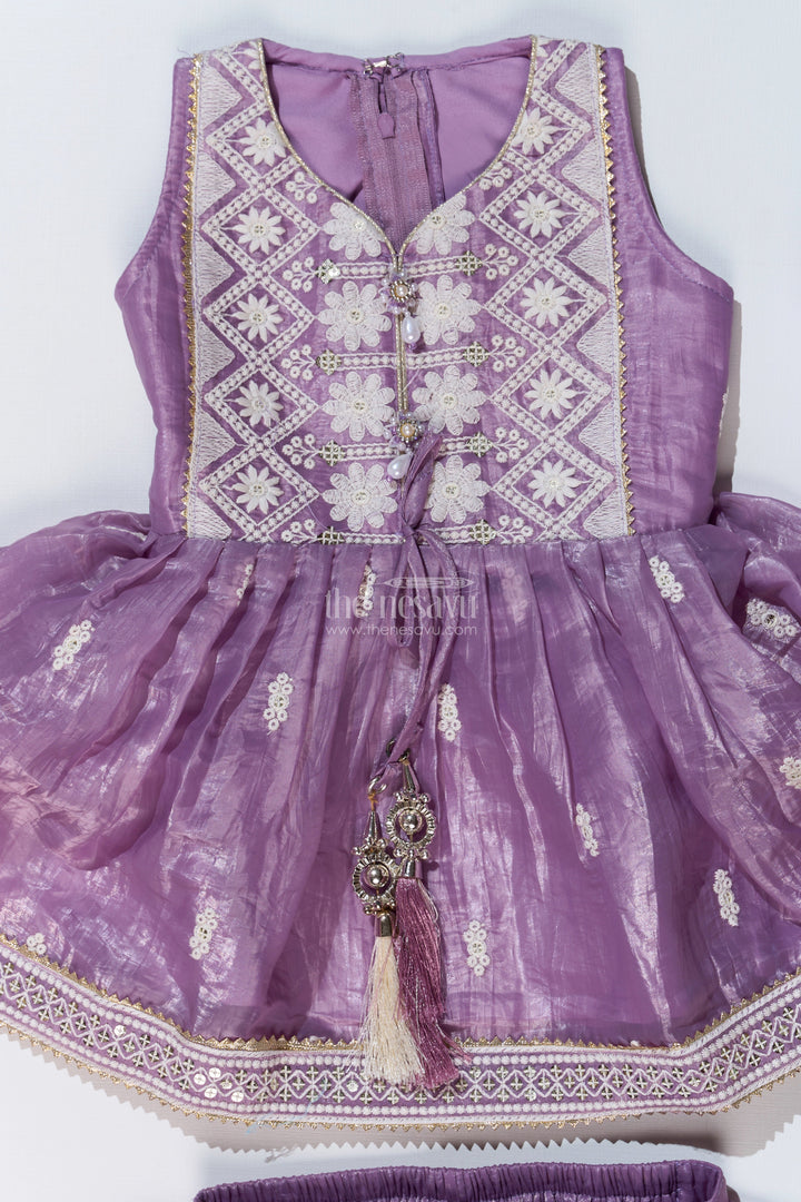 The Nesavu Girls Dothi Sets Elegant Dhoti Pajama Kurta Set for Girls with Glaze Shimmer Organza and Embroidered Details Nesavu Nesavu Elegant Dhoti Pajama Kurta Set Girls Glaze Shimmer Organza Embroidered Details