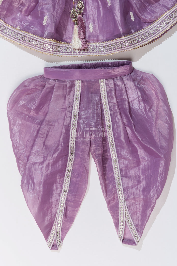 The Nesavu Girls Dothi Sets Elegant Dhoti Pajama Kurta Set for Girls with Glaze Shimmer Organza and Embroidered Details Nesavu Nesavu Elegant Dhoti Pajama Kurta Set Girls Glaze Shimmer Organza Embroidered Details
