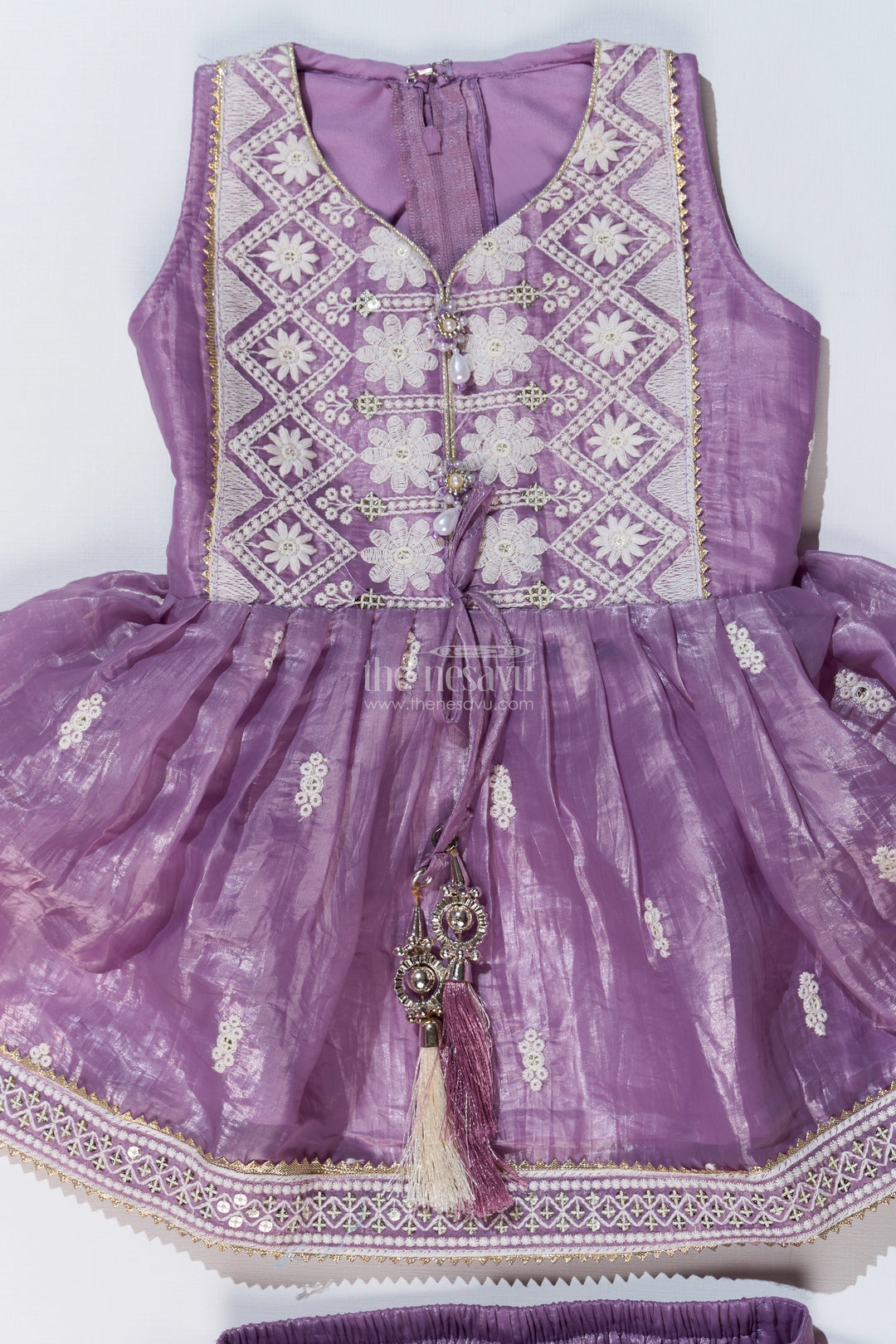 The Nesavu Girls Dothi Sets Elegant Dhoti Pajama Kurta Set for Girls with Glaze Shimmer Organza and Embroidered Details Nesavu Nesavu Elegant Dhoti Pajama Kurta Set Girls Glaze Shimmer Organza Embroidered Details