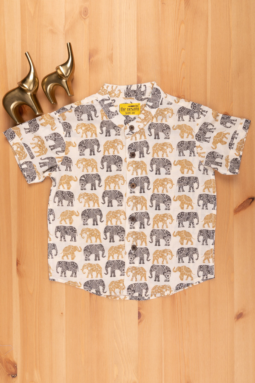 The Nesavu Boys Cotton Shirt Elegant Elephant Design Printed Half White Cotton Shirt for Boys psr silks Nesavu