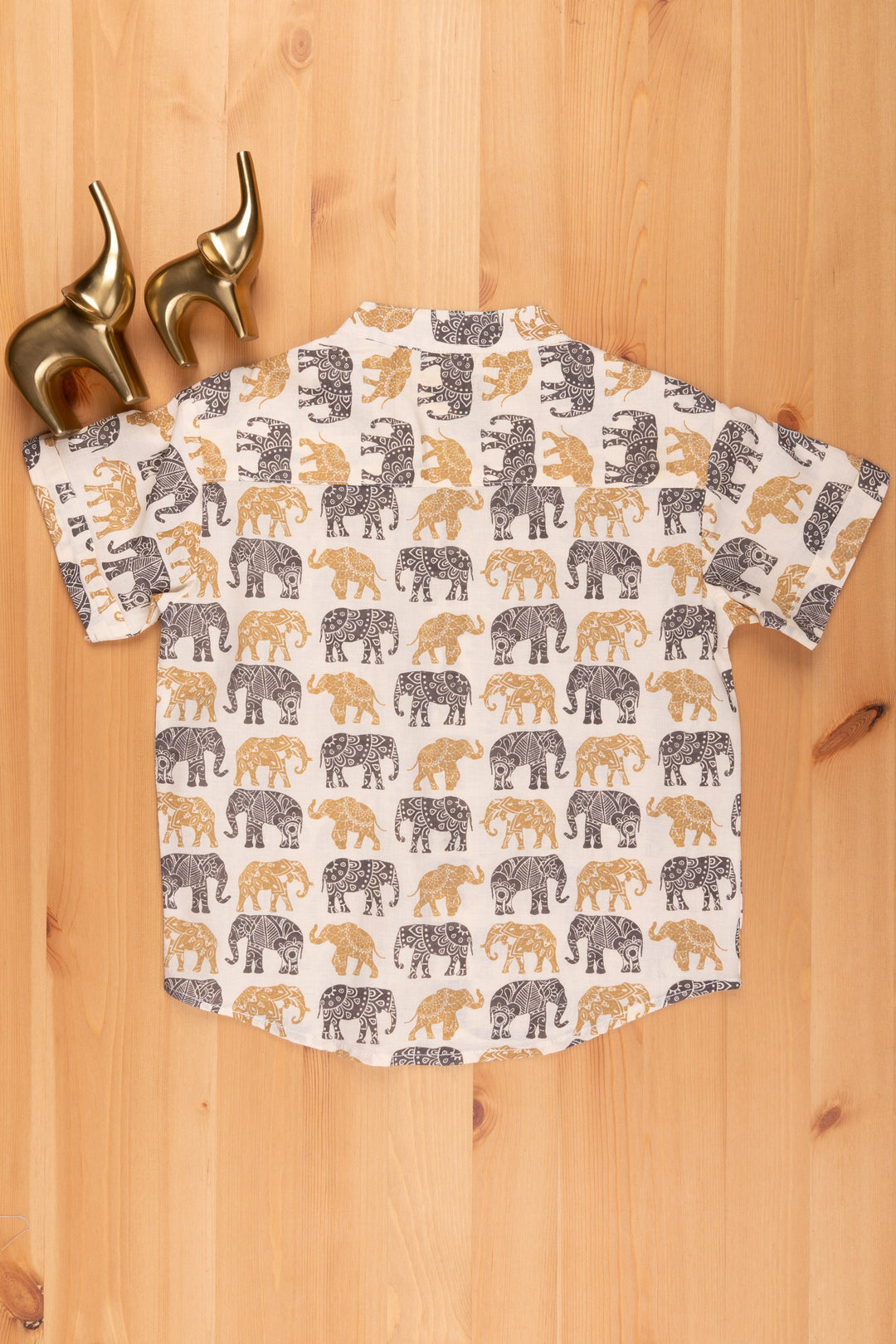 The Nesavu Boys Cotton Shirt Elegant Elephant Design Printed Half White Cotton Shirt for Boys psr silks Nesavu