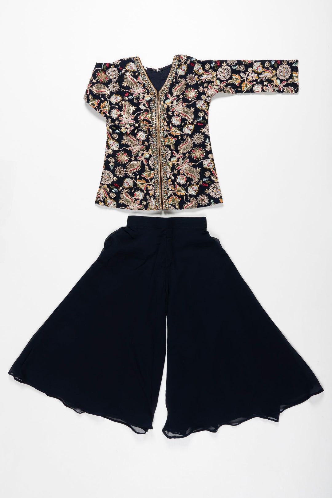 The Nesavu Girls Sharara / Plazo Set Elegant Embroidered Top with Palazzo Set - Traditional Charm with a Modern Twist Nesavu 24 (5Y) / Blue / Georgette GPS285A-24 Kids Navy Embroidered Top and Palazzo Set | Fashion for Special Occasions | The Nesavu