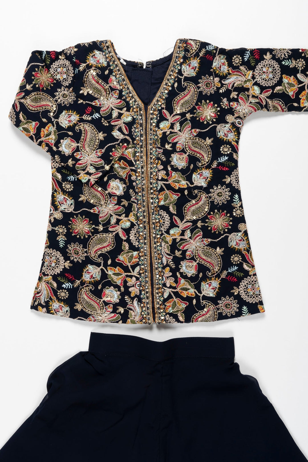 The Nesavu Girls Sharara / Plazo Set Elegant Embroidered Top with Palazzo Set - Traditional Charm with a Modern Twist Nesavu Kids Navy Embroidered Top and Palazzo Set | Fashion for Special Occasions | The Nesavu