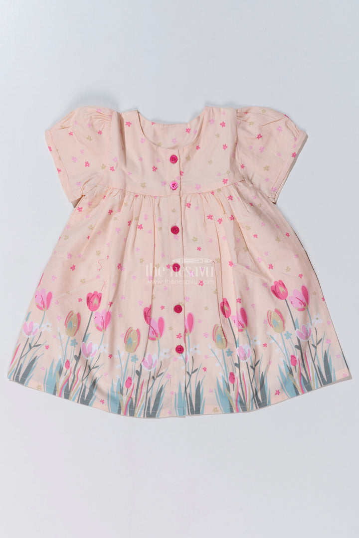 The Nesavu Baby Cotton Frocks Elegant Ethnic Wear for Reception for Baby Girls with Tulip Prints and Stylish Fit Nesavu 10 (NB) / Pink BFJ733B-10 Nesavu Elegant Ethnic Wear Reception Baby Girls Tulip Prints Stylish Fit