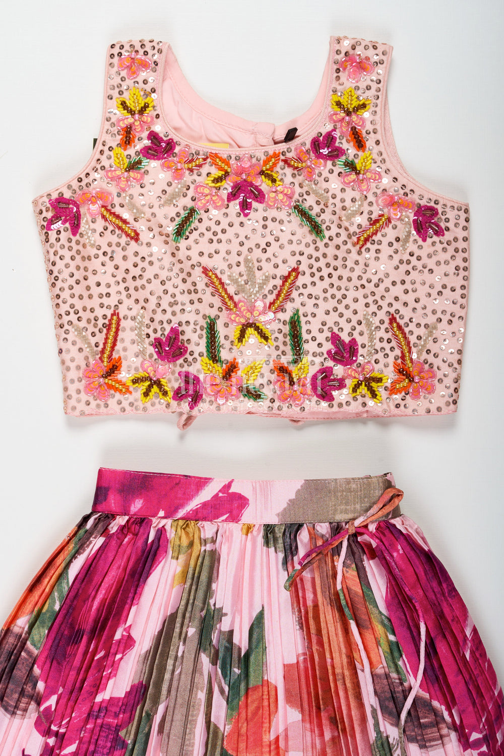 The Nesavu Girls Lehenga Choli Elegant Floral Lehenga for Girls in Chinon Silk with Digital Print and Embroidered Choli Nesavu Nesavu Floral Lehenga Girls Chinon Silk Digital Print Embroidered Choli