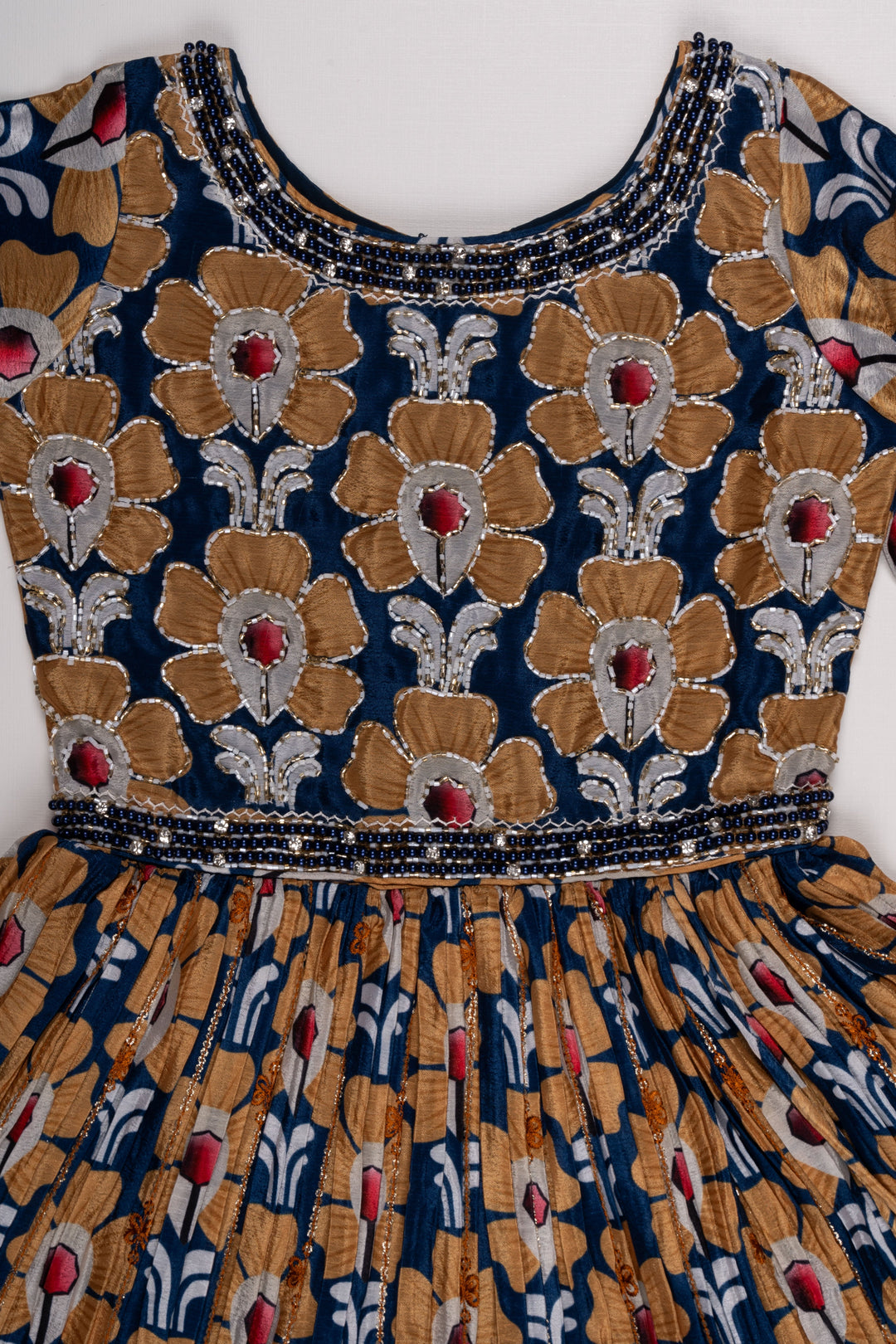 The Nesavu Girls Party Gown Elegant Floral Motif Navy Blue and Mustard Anarkali Gown for Girls- Festive Anarkali Dresses Nesavu Ethnic Anarkali Dresses Online Shopping | Anarkali Dress Shopping Near Me | The Nesavu