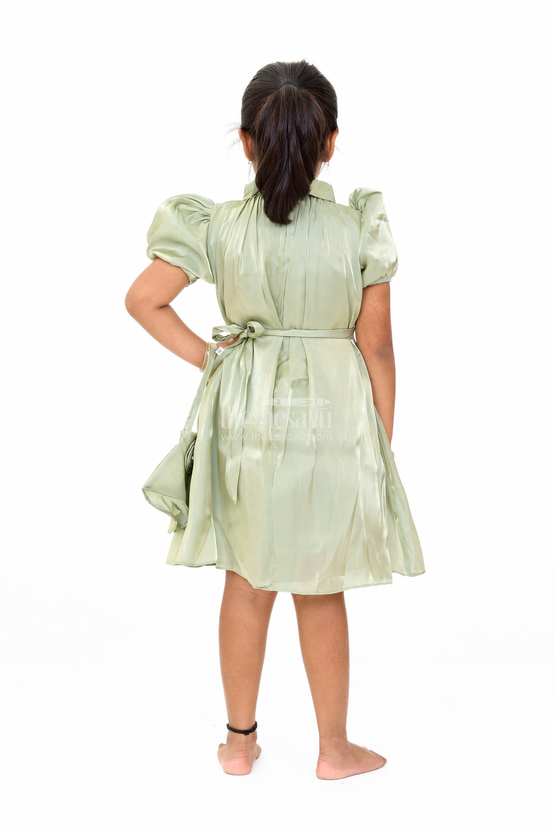 The Nesavu Girls Fancy Frock Elegant Georgette Chikankari Frock with Delicate Floral Embroidery for Girls Nesavu Georgette Chikankari Frock Girls Nesavu - Embroidered Elegance Matching Accessory