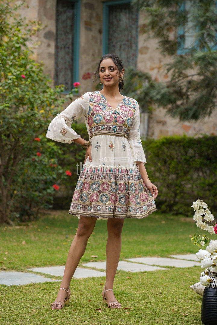 The Nesavu Womens Flared Kurthas Elegant Georgette Womens Printed Dresses with Flared Silhouette and Intricate Patterns Nesavu 36 (S) / Multicolor WT039A-36 Nesavu Elegant Womens Georgette Printed Dresses Flared Silhouette Family Gatherings
