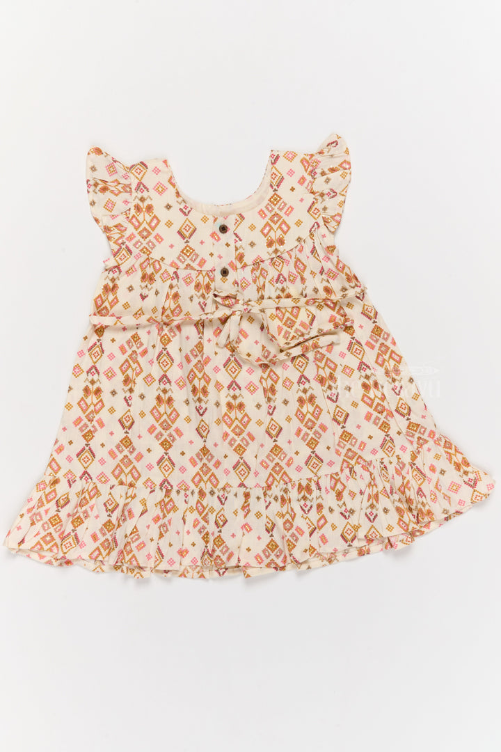 The Nesavu Girls Cotton Frock Elegant Girls Cotton Dress Fashion with Geometric Print and Delicate Lace Design Nesavu Nesavu Girls Cotton Dress Fashion Geometric Print Lace Yoke Playful Ruffles