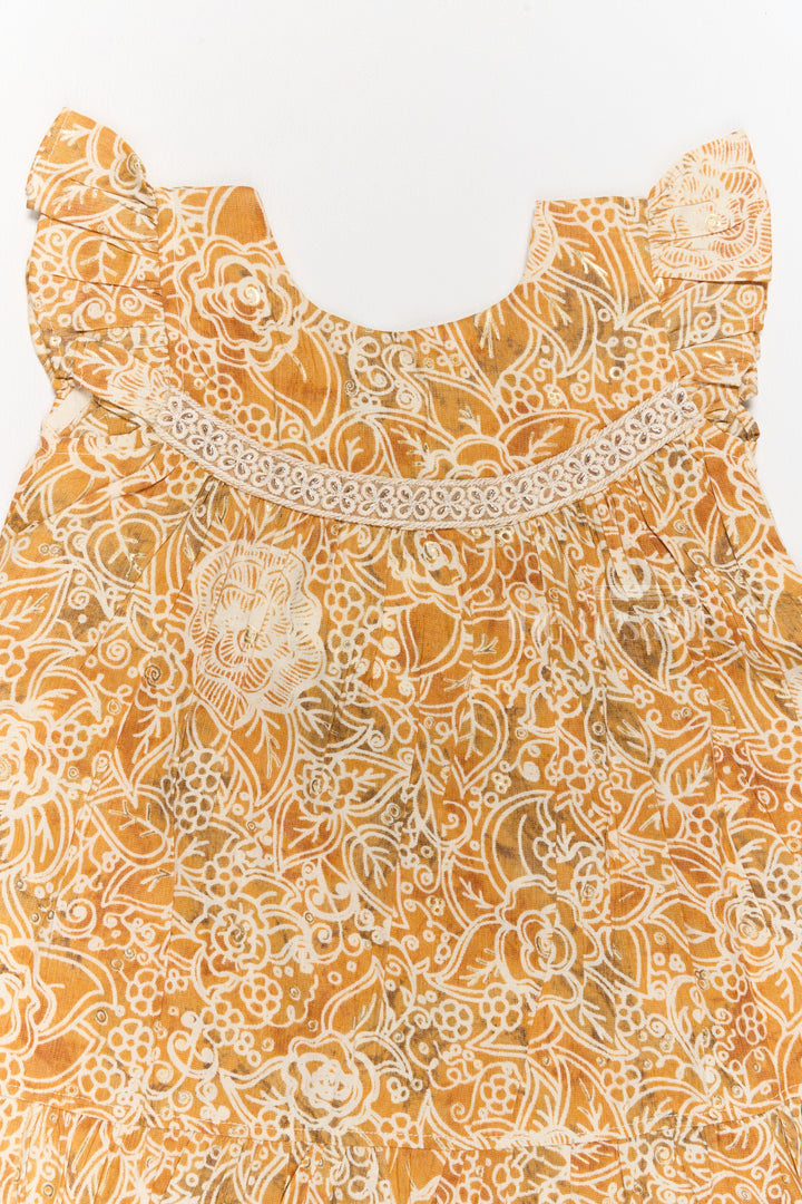 The Nesavu Girls Cotton Frock Elegant Girls Cotton Summer Dress with Vibrant Floral Pattern and Delicate Lace Design Nesavu Nesavu Girls Cotton Summer Dress Floral Print Lace Embroidery Ruffle Details Casual Wear