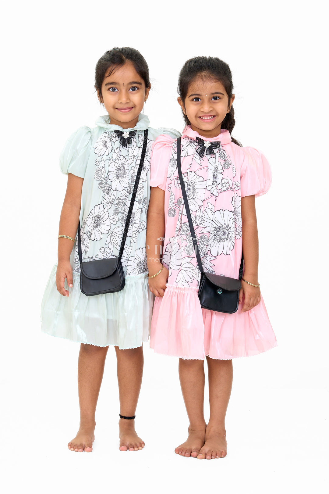 The Nesavu Girls Fancy Frock Elegant Girls Fancy Frock in Pink Georgette Fabric with Floral Print and Ruffled Hemline Nesavu Nesavu Pink Georgette Princess Gown Floral Prints Ruffled Hem Girls